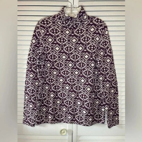 Duluth Women Mock Turtleneck Purple White Aztec Print Sweater S’no Sweat Medium - Picture 1 of 8